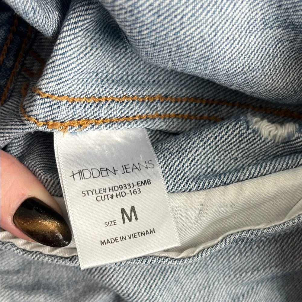 Distressed Blue Denim Jacket with Red Rose Embroidery- HIDDEN. - Picture 4 of 12